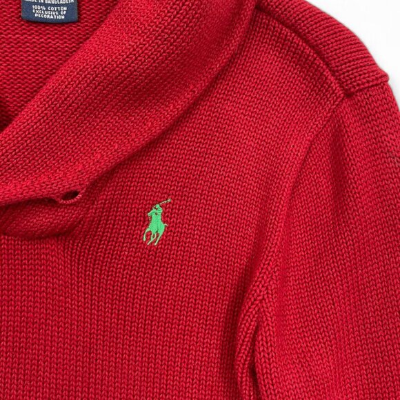 Polo Ralph Lauren Cowl Neck Shawl Collar Winter Ski Red Cotton Sweater Men's S - Picture 6 of 10